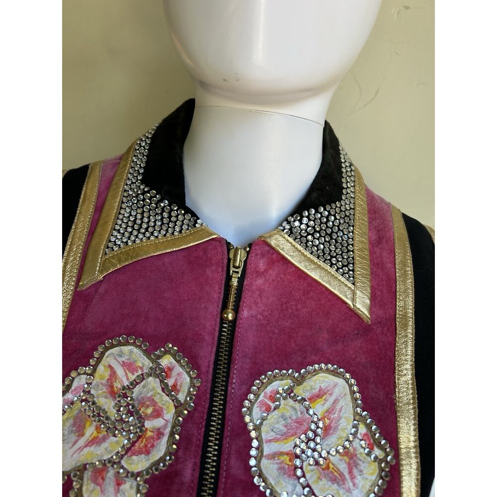 Diane Olsen Canada Lambskin Suede Art Vest Rhinestone Floral Painted Vest Set L - Picture 8 of 16